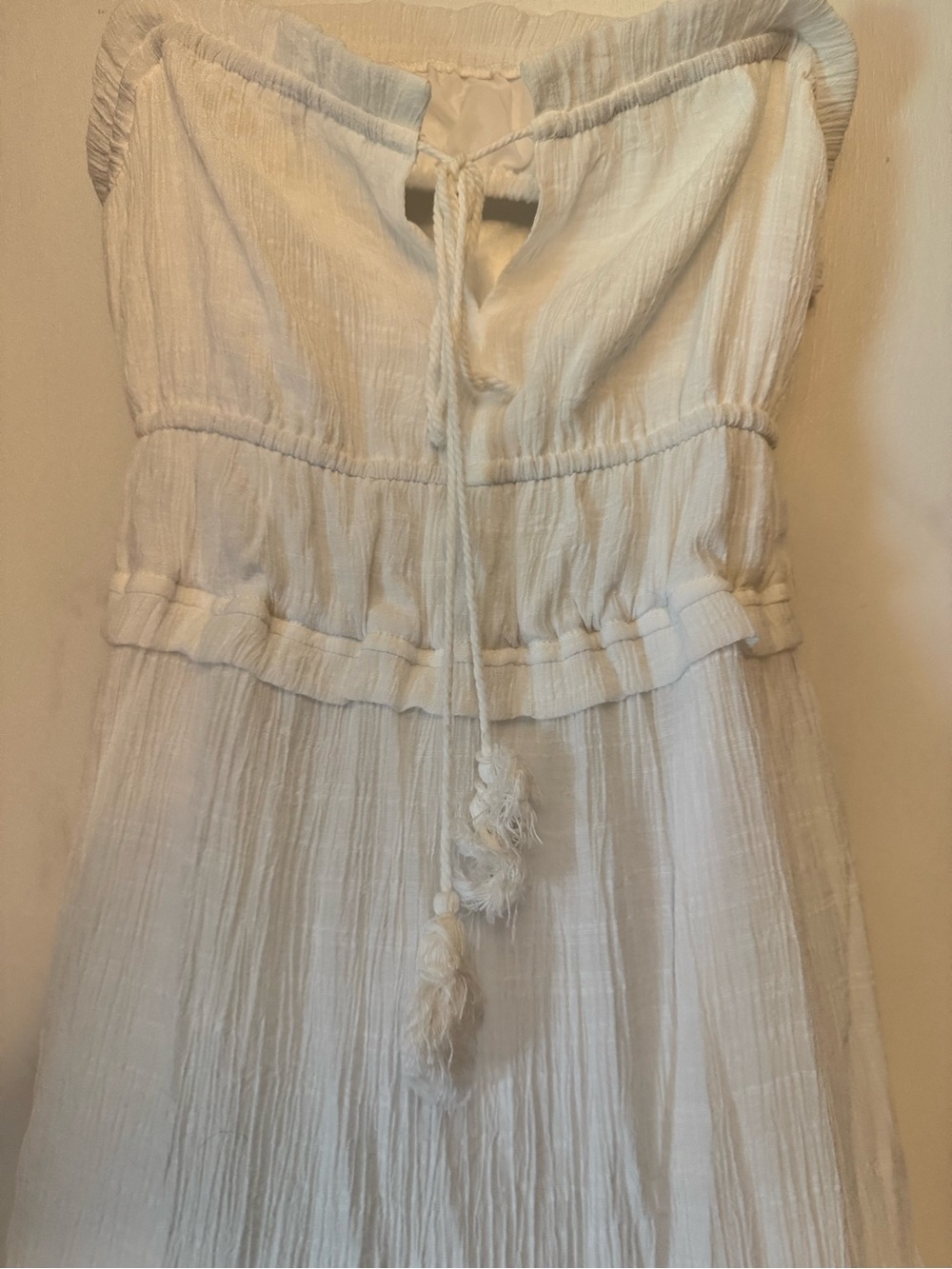 Cider White Maxi Dress with Smocked Bodice and Tassel Tie - Picture 2 of 8